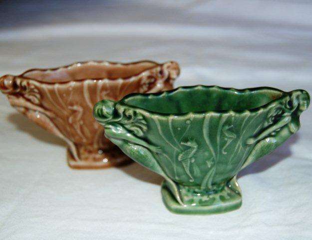 Pair of  WADE Miniature " Mermaid & Seahorse " Posy Vases - Height 60mm Width 100mm