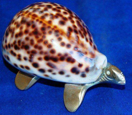 Solid Brass Tortoise with a beautiful Cowrie Shell  - Length 110mm and Height 75mm