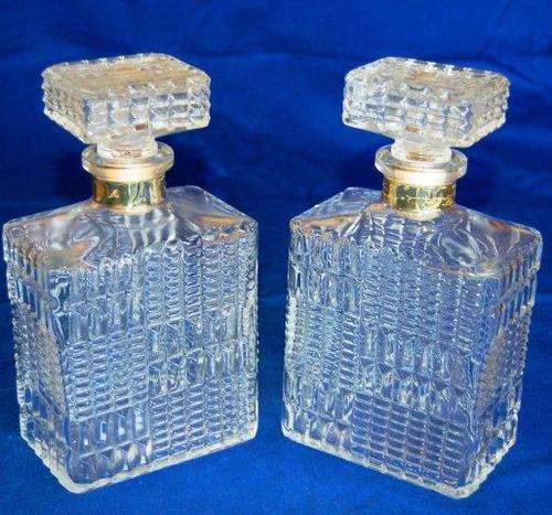 Superb Matching Pair of Glass Decanters - Height 205mm  - Base 115mm X 75mm