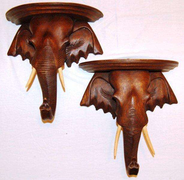 Stunning Pair of Carved Elephant Head Shelves - Height 300mm Shelf  Width 300mm