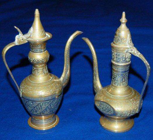 Two Vintage Brass Turkish Tea Pots - Height 170mm (Sold as one item)