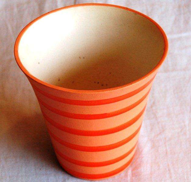 Ceramic Striped Orange Vase - Height 140mm Top Diameter 140mm