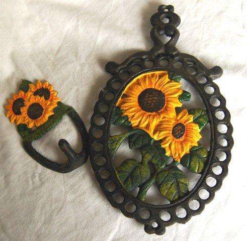 Cheerful Matching Cast Iron Trivet and Cloth Hook - Trivet 200mm X 150mm