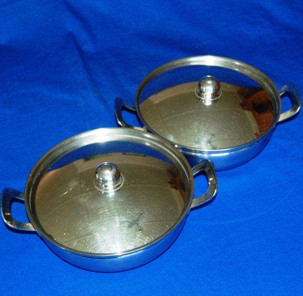 Matching Pair of High Quality Dutch ( Gero Zilmeta ) Stainless Casserole Pots - Dia 210mm Depth 65mm