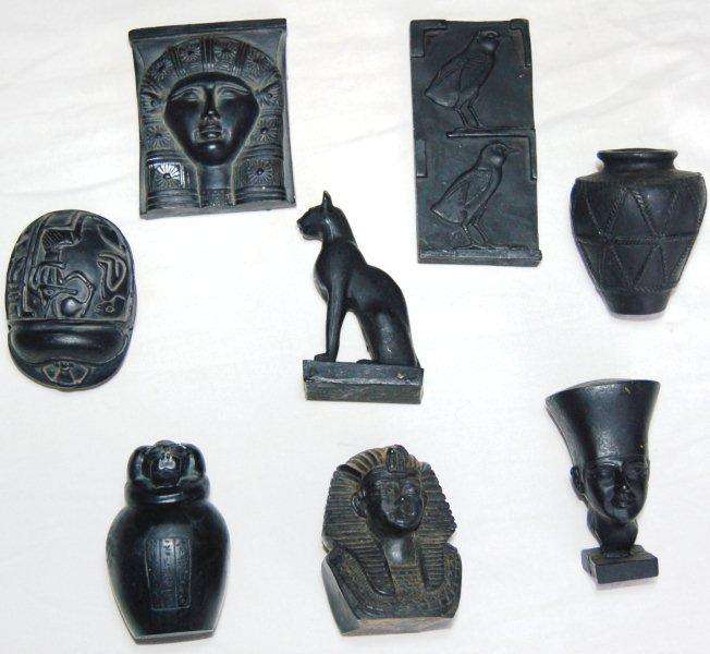 8 Small Egyptian Stone Hieroglyph, Pharaoh and Goddess Carvings - Height +/- 80mm - See All Pictures