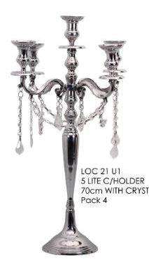 Bello Progetti - 5 Light Silver Candelabra with Crystal Decor - 70cm