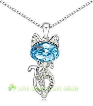 Cool Cat Crystal Pendant Necklace (Dark blue)