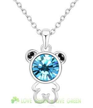 Big Bear Heart Pendant Necklace (Red)