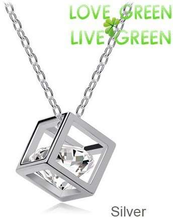 Crystal In A Cube Pendant Necklace (3 silver colour and 1 gold colour)