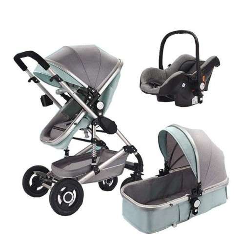 3 in 1 Baby stroller Green and Grey