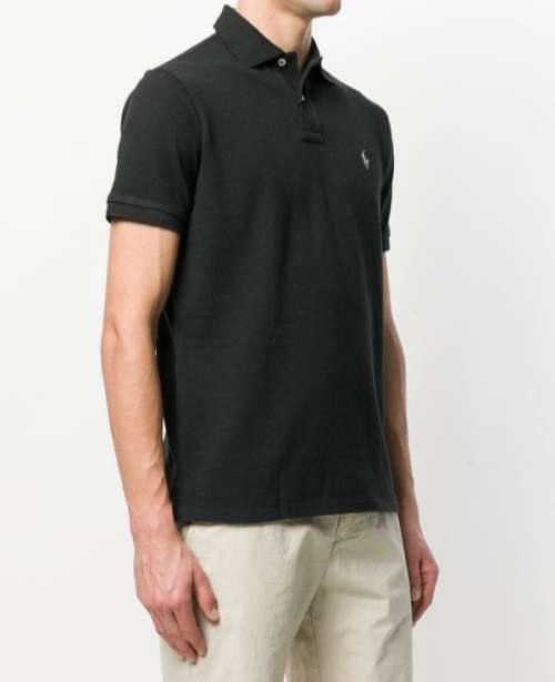 POLO Ralph Lauren Slim Fit Golf Shirt - Black with White Logo BLACK (Size - Large)