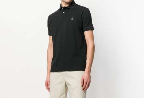 POLO Ralph Lauren Slim Fit Golf Shirt - Black with White Logo BLACK (Size - Large)