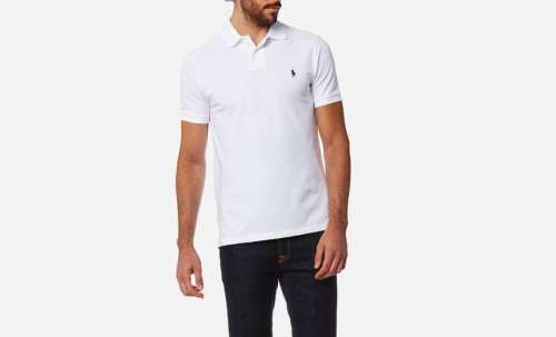 POLO Ralph Lauren Slim Fit Golf Shirt - White with Black bold Logo (Size : X L  )