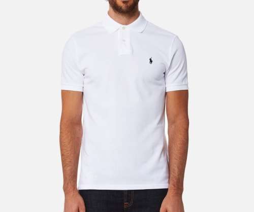 POLO Ralph Lauren Slim Fit Golf Shirt - White with Black bold Logo (Size : X L  )