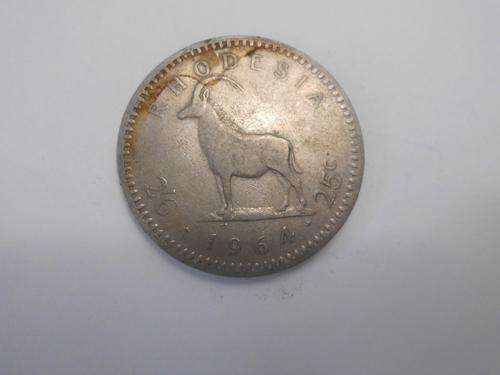 1964 RHODESIA 25 CENTS( 2 1/2 SHILLINGS ) ELIZABETH II 2ND POTRAIT | FUN SUNDAY |
