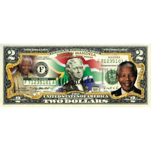 2 x Nelson Mandela "MAN OF THE 20th CENTURY" Colourized $2 Note - LEGAL TENDER $2 NOTE