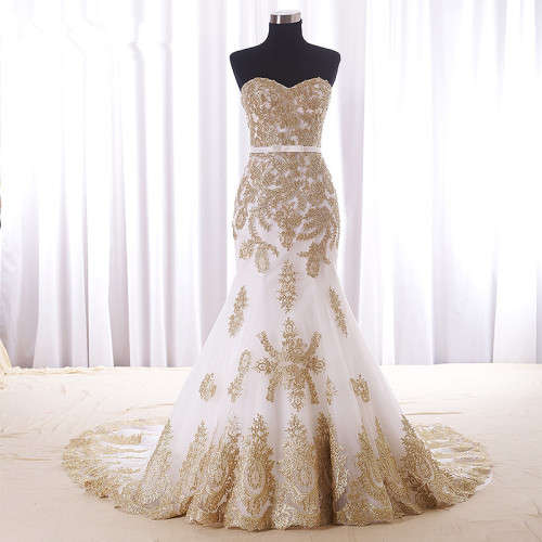 Gold Lace Wedding Gown Evening Dress