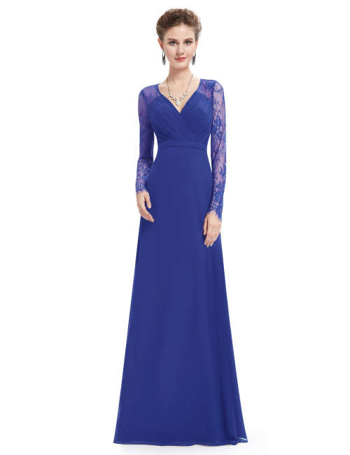 Elegant V-neck Long Sleeve Evening Party Dress