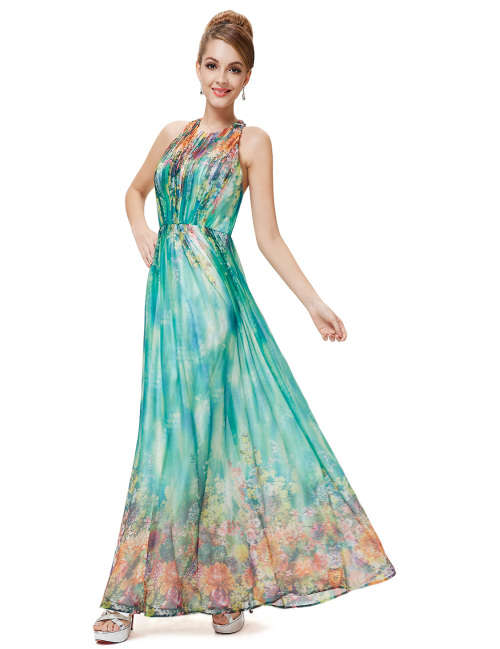 Floral Printed Halter Maxi Beach Party Dress