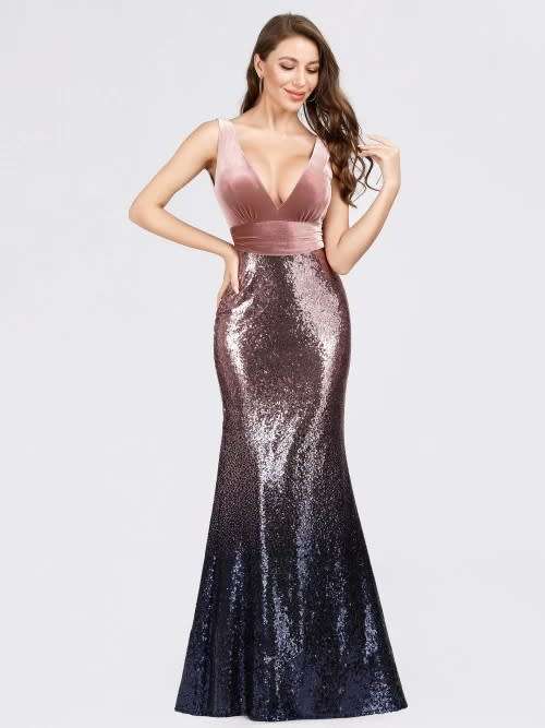 Long Velvet and Sequin Mermaid Prom Dresses