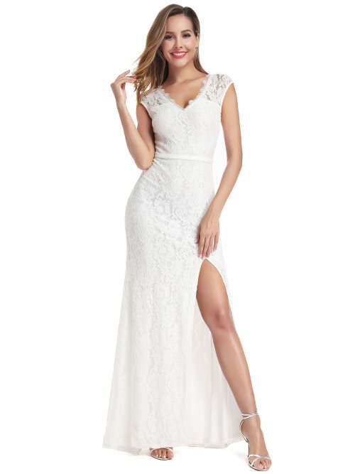 Women's A-Line V-Neck Side Split Evening Party Maxi Dresses