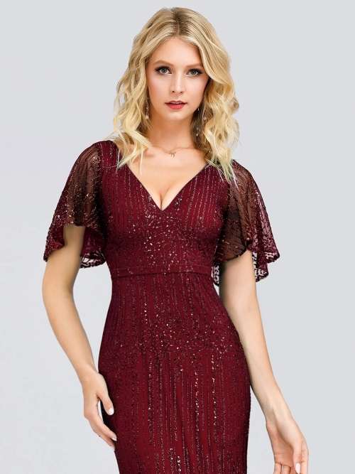 V-Neck Sleeveless Bodycon Shiny Sequin Dresses
