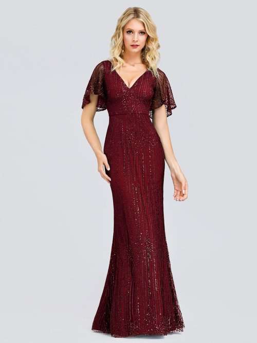 V-Neck Sleeveless Bodycon Shiny Sequin Dresses