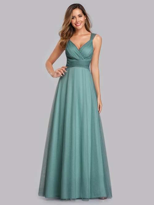 Women`s A-Line V-Neck Sleeveless Floor Length Bridesmaid Dresses