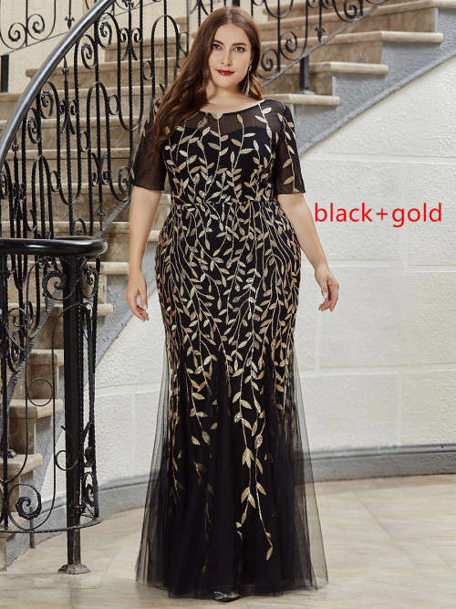 Plus Size Floral Sequin Print Fishtail Tulle Dresses for Party