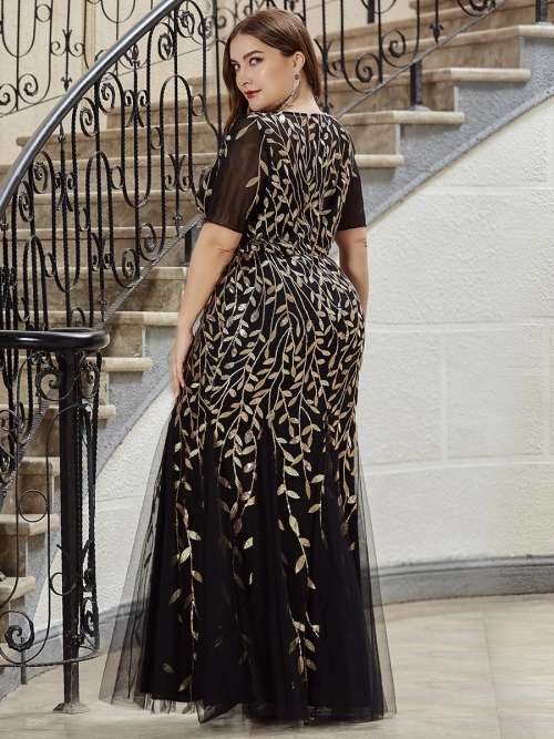 Plus Size Floral Sequin Print Fishtail Tulle Dresses for Party