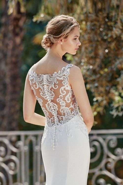 Crepe Fit and Flare Gown with Sequined Venice Lace