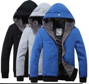 Men Stylish Warm Fleece Liner Basic Jacket Hooded Coat Winter Zip Casual Top