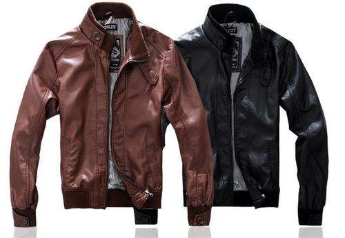 Mens Stand Collar NAPPA PU Leather Washable Leather Coat Jacket Outwear