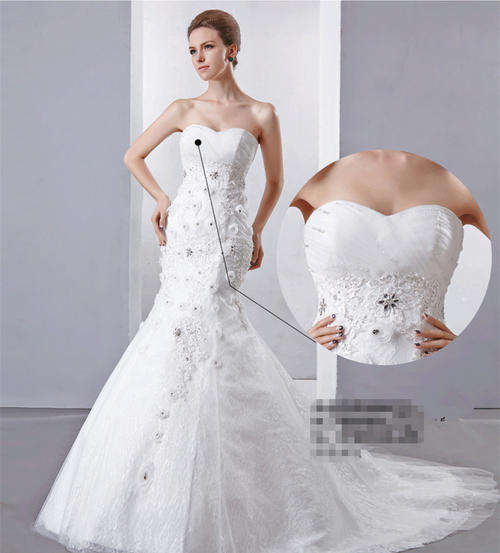 New Lace Rhinestone Flower Mermaid Long Trailing Wedding Dress