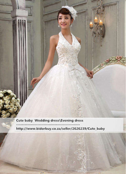Pearls  halter v-neck lace up sexy wedding dress