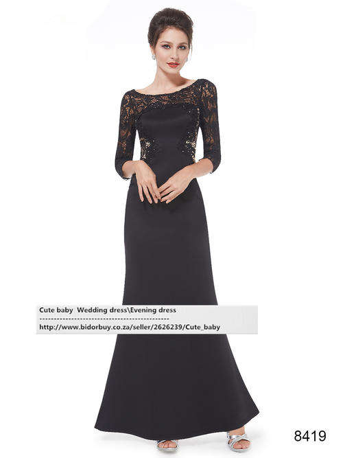 Elegant Rhinestone 3/9 Sleeve Lace Long Evening Dress