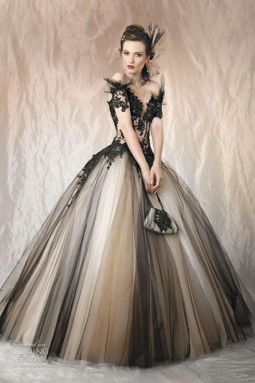 Black lece champagne wedding dress wedding gown