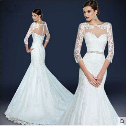 3/4 Sleeve Lace Mermaid Wedding Dress