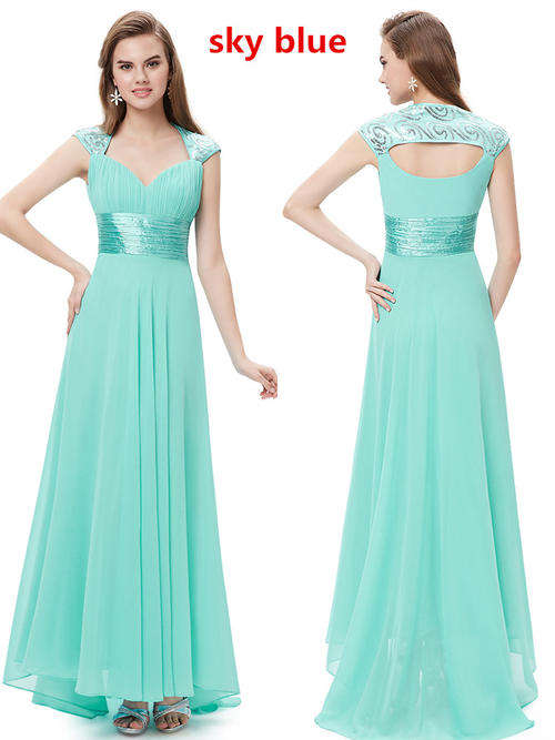 V-neck Sequins Chiffon Ruffles Empire Line Evening Dress