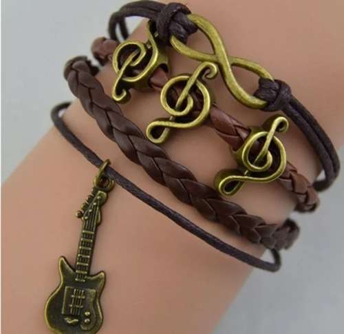 New Infinity music notes and guitar plated copper brown leather bracelet