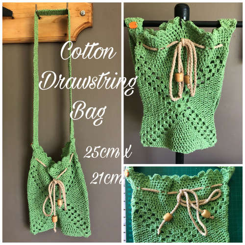 INPUT COST SALE Handmade cotton crochet handbag with drawstring