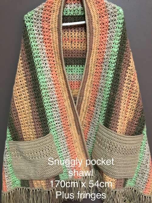 INPUT COST ONLY SALE Handmade crochet pocket scarf in green orange earthly colours