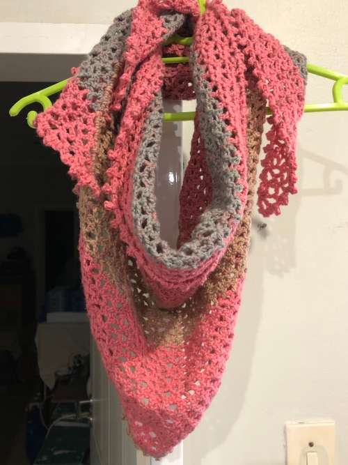 SALE  Unique handmde pink and variation cupcake triangular scarf / shawl - Wear in 3 different ways