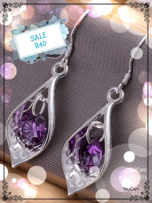 High Quality Drop Brass Cubic Zirconia Dangle Earrings, Silver