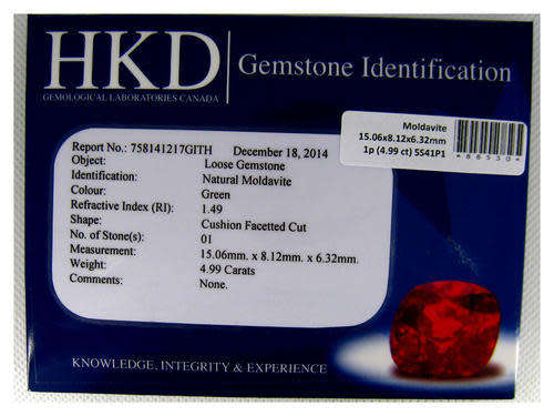 4.99ct `HKD CERT` 100% REAL AAA MOLDAVITE GREEN TEKTITE