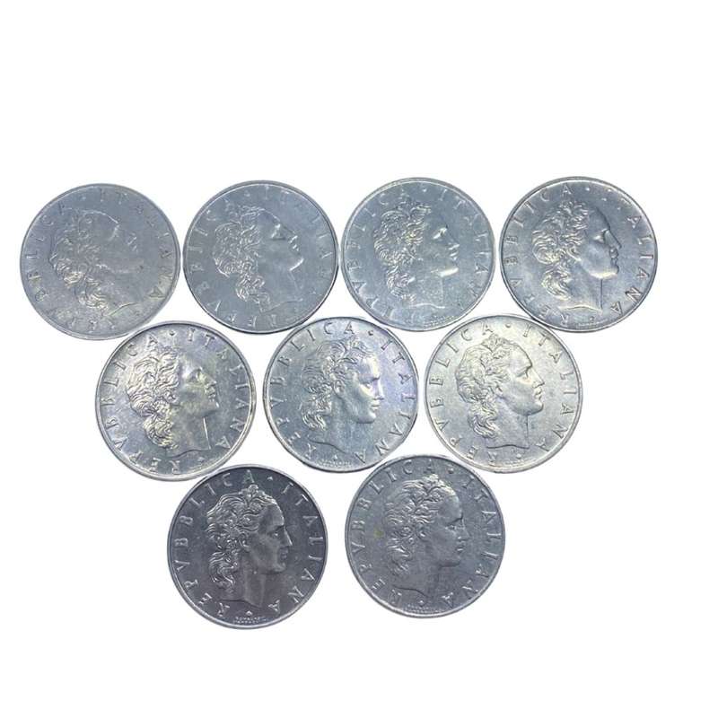 lot of 9  x 50 lira coins rervbblica italiana dated between 1955 and 1978