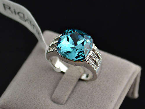 Platinum Plated 1.2cm Big Aquamarine Autrian Crystal with Rhinestones