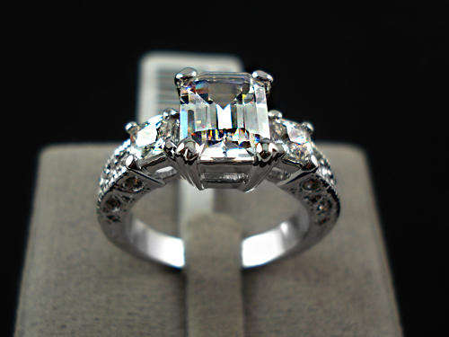 Platinum Plated Rectangle Emerald Cut CZ