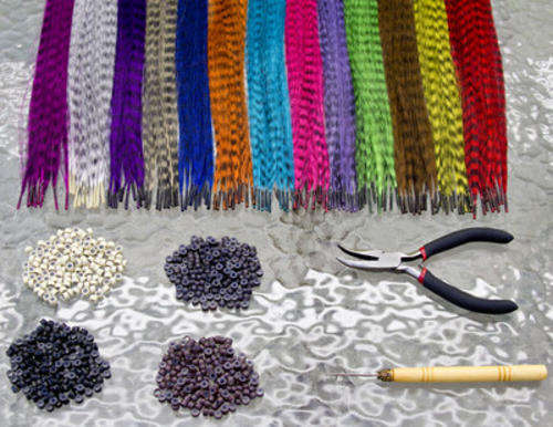 over 200 strands of heat resistant feather extensions (Mixed colours) (with added loops)