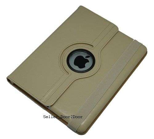 iPad 2 Case Beige + Stylus - 360 Rotating Case Full Swivel Cover for iPad 2 colour